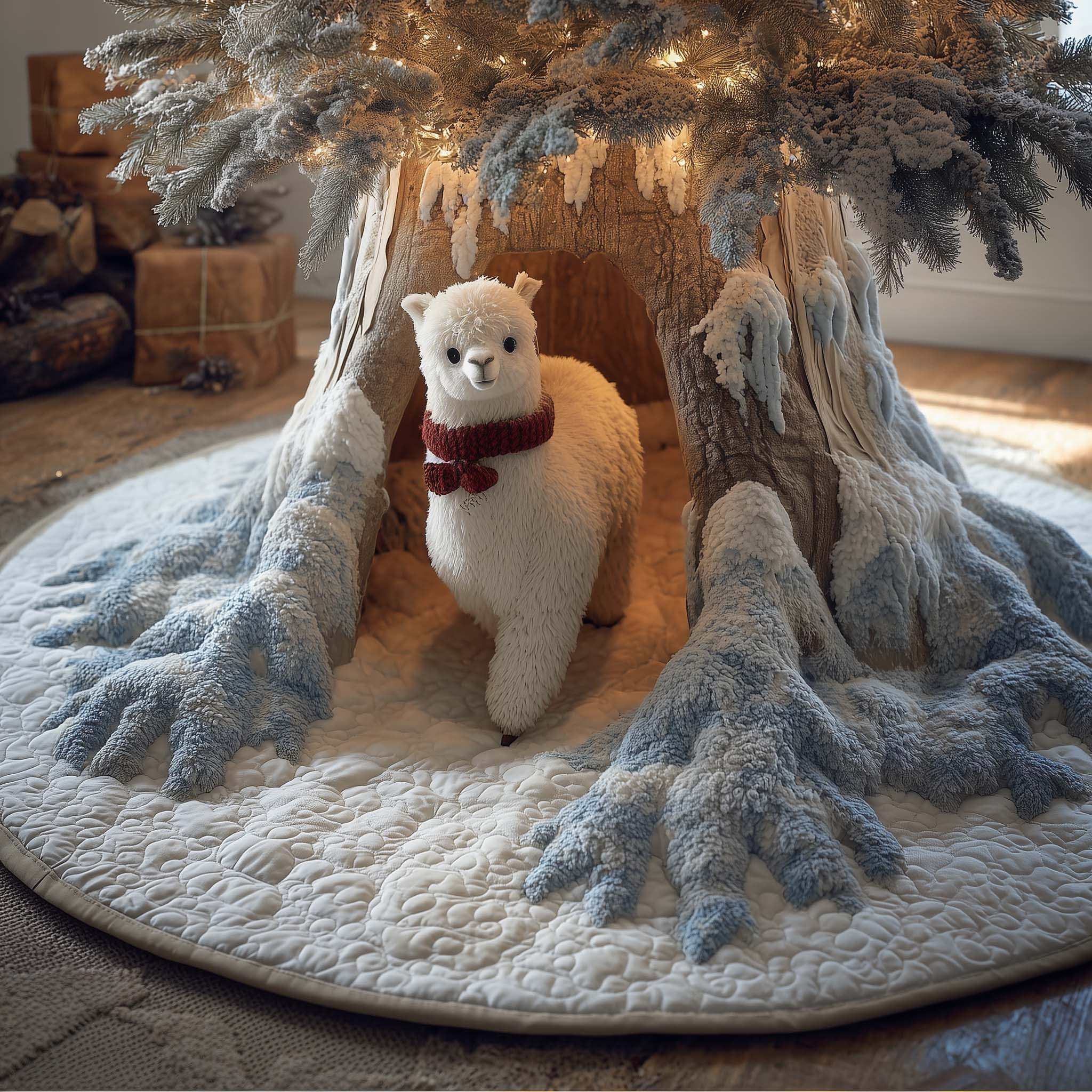 Llama Warm Woolie Quilted Tree Skirt Seasonal Home Decorations Xmas Gift For Animal Lover