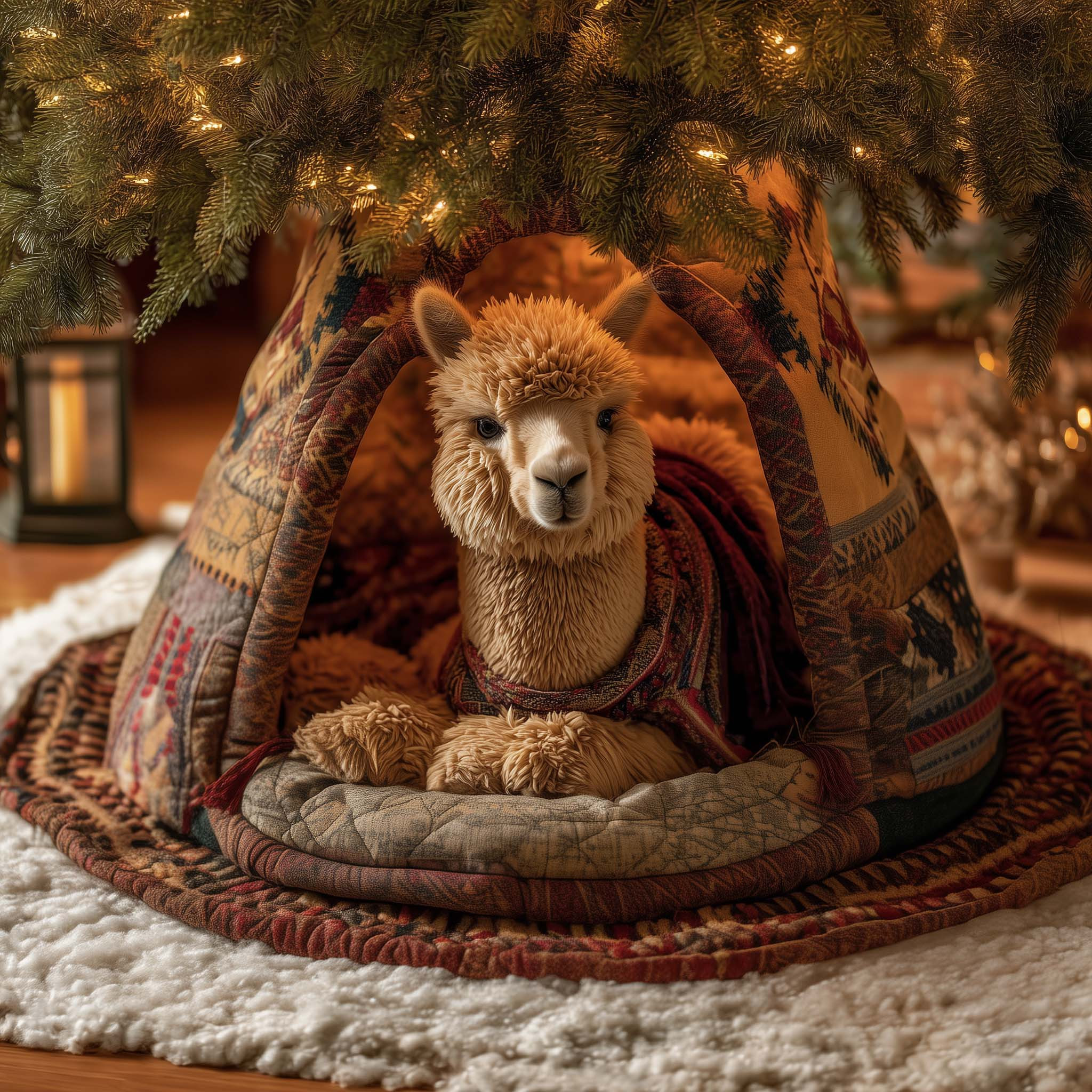 Llama Warm Woolie Quilted Tree Skirt Seasonal Home Decorations Xmas Gifts For Llama Lovers