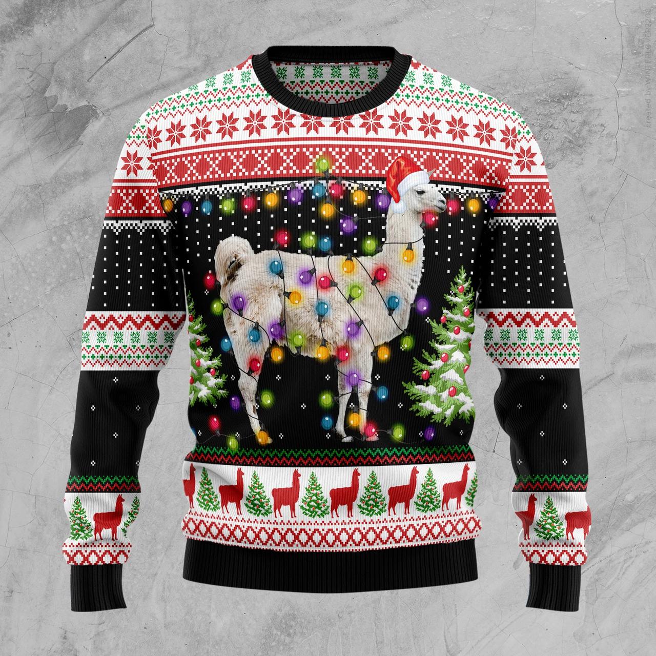 Llama Wrapped String Lights Ugly Christmas Sweater Cute Winter Clothing Llama Gifts For Her