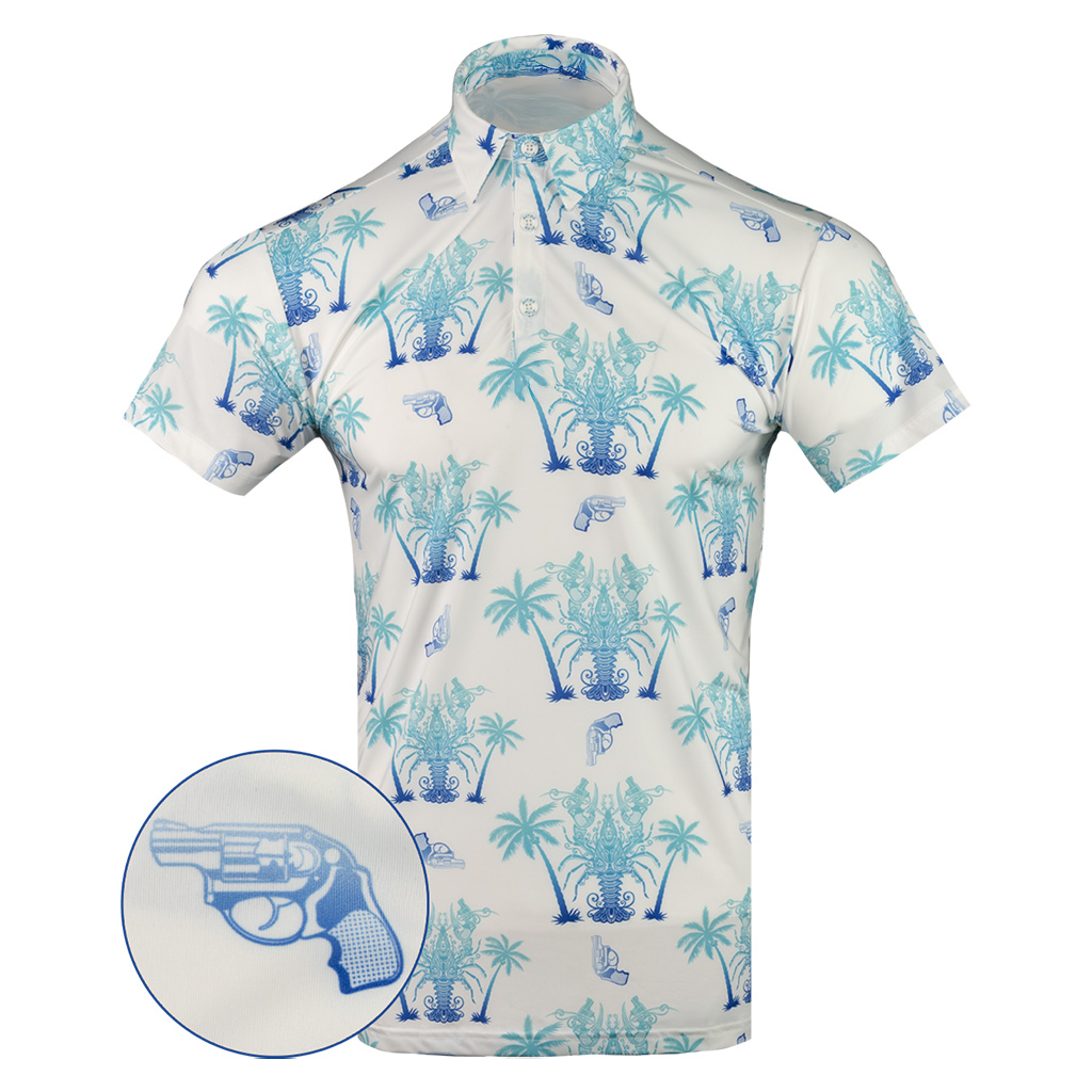 Lobster White Polo Shirt Tactical Tropical Print Polo Shirt Pro Gun Rights Merch Him Gifts