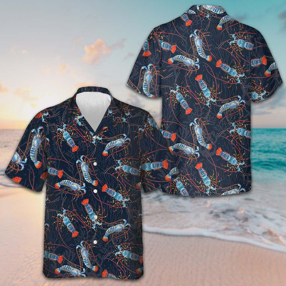 Lobster With Coral Reef Hawaiian Shirt Men's Vacation Button Up Shirts Gifts For Brother Lobster With Coral Reef Hawaiian Shirt Men's Vacation Button Up Shirts Gifts For Brother