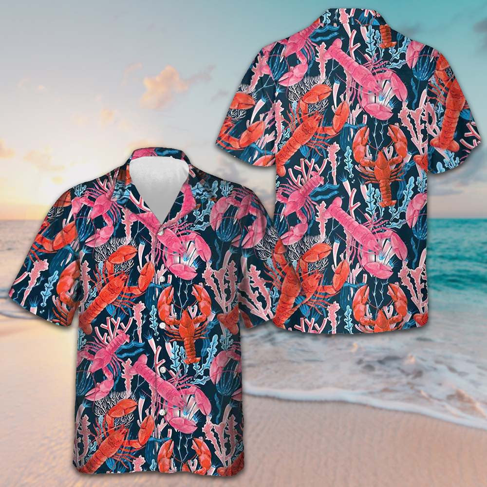 Lobster With Seaweed Pattern Hawaiian Shirt Vacation Button Up Shirt Gifts For Lobster Lovers Lobster With Seaweed Pattern Hawaiian Shirt Vacation Button Up Shirt Gifts For Lobster Lovers
