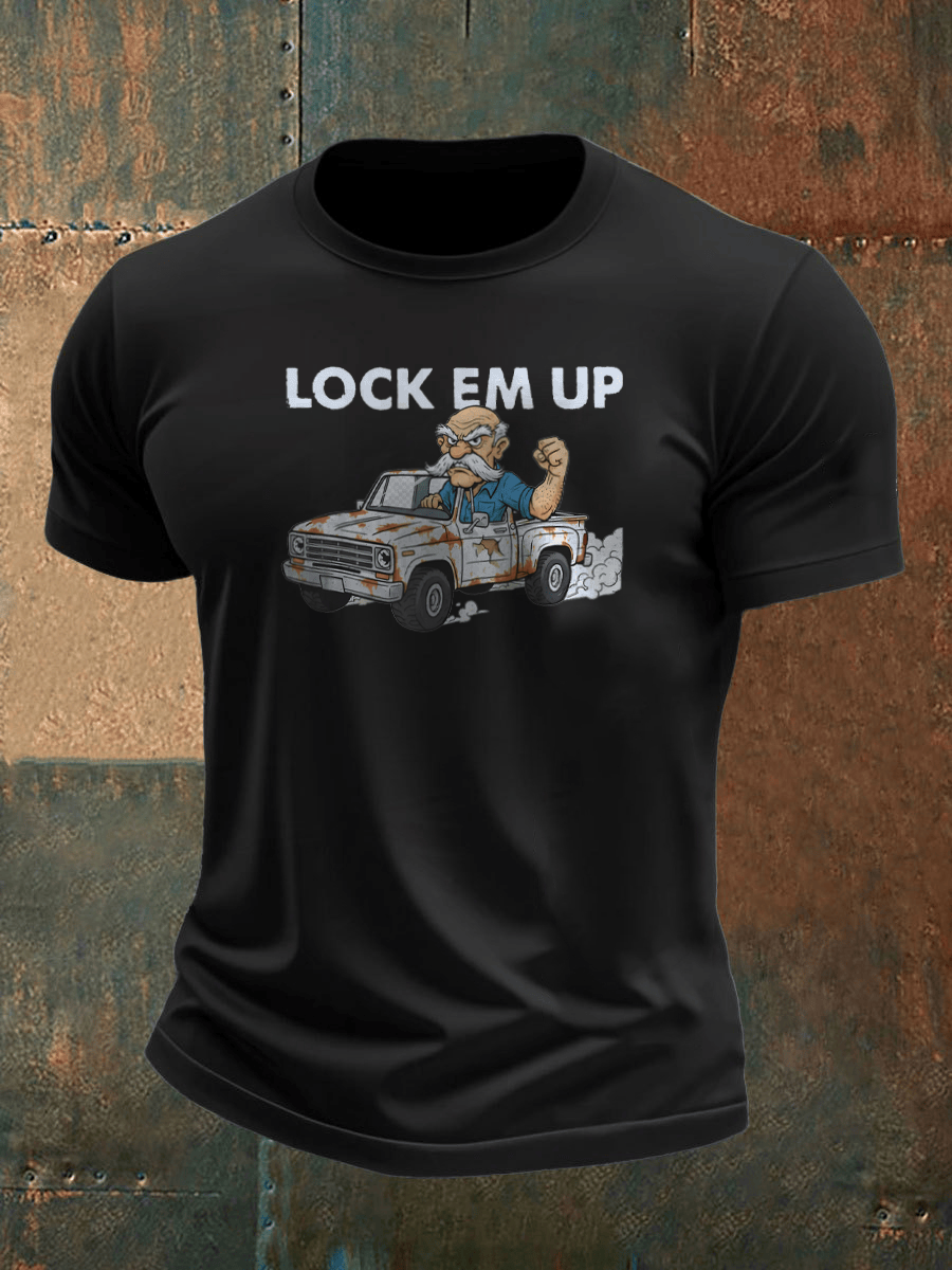 Lock Em Up T-Shirt Cartoon Graphic Funny Tee Shirts Political Presents