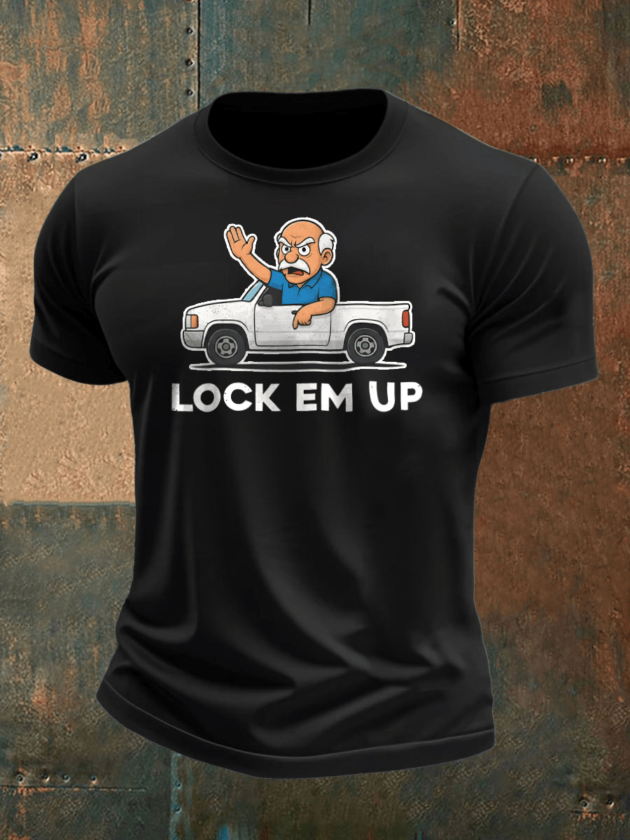 Lock Em Up T-Shirt Cartoon Graphic Funny Tee Shirts Political Presents For Supporters