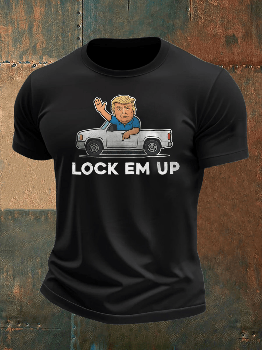 Lock Em Up Trump T-Shirt Cartoon Graphic Funny Shirts Political Gifts For Men