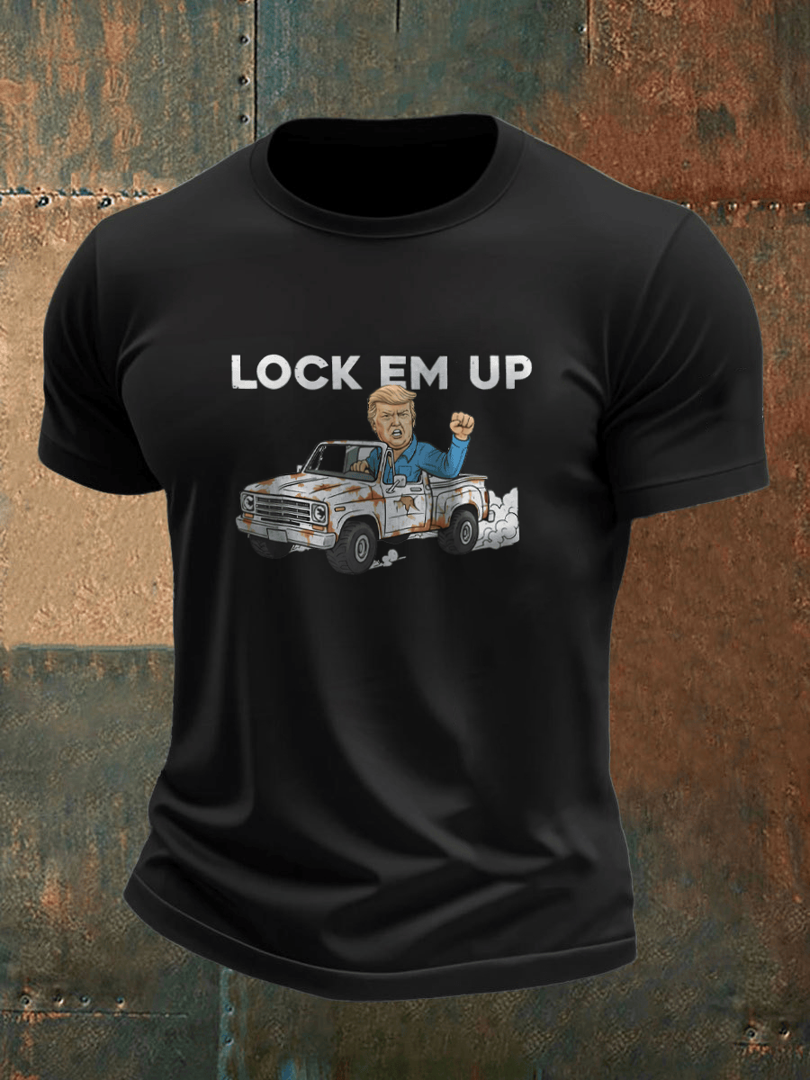 Lock Em Up Trump T-Shirt Cartoon Graphic Funny Tee Shirts Political Presents For Supporters