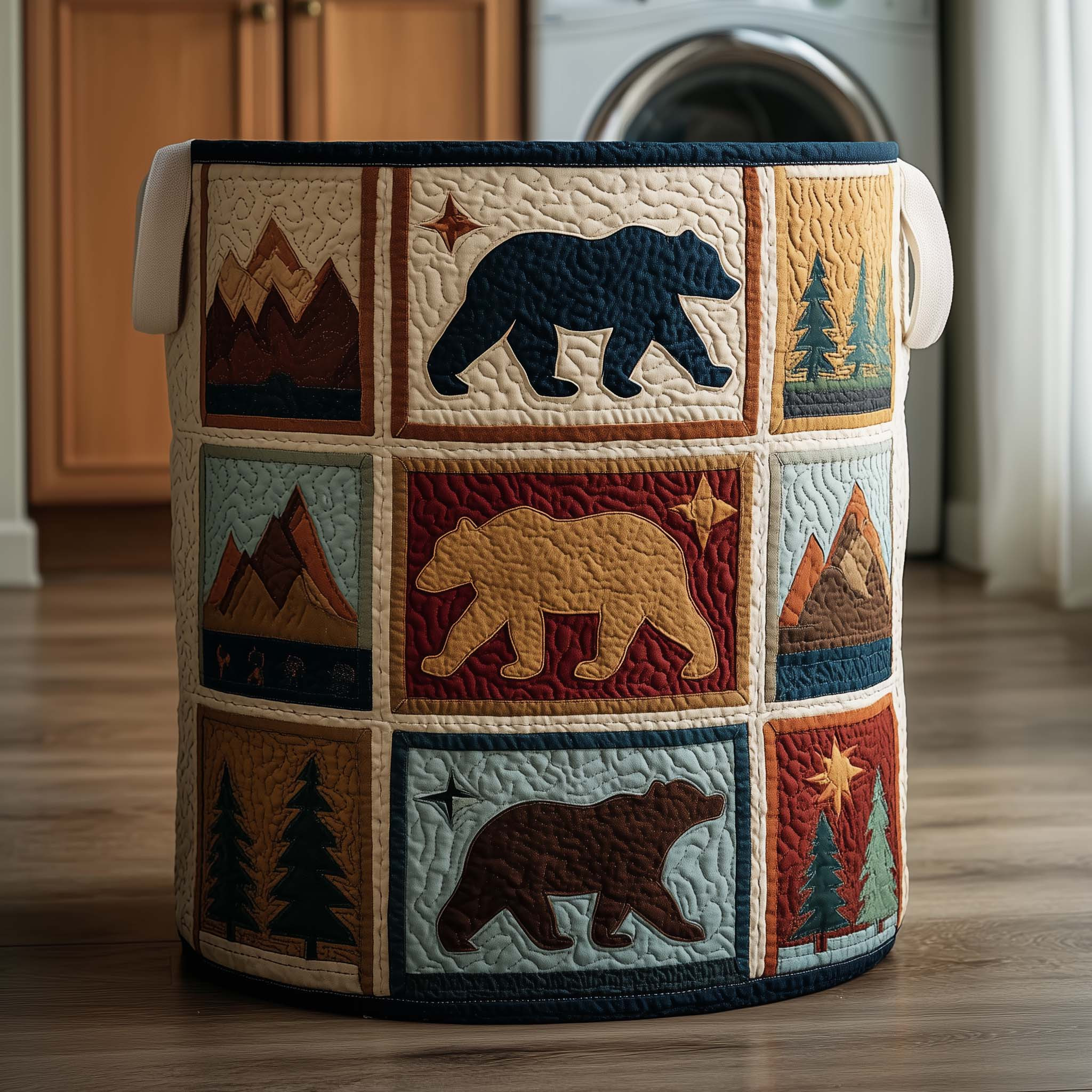 Lodge Bear Quilted Laundry Basket Decorative Laundry Basket Gifts For Bear Lover