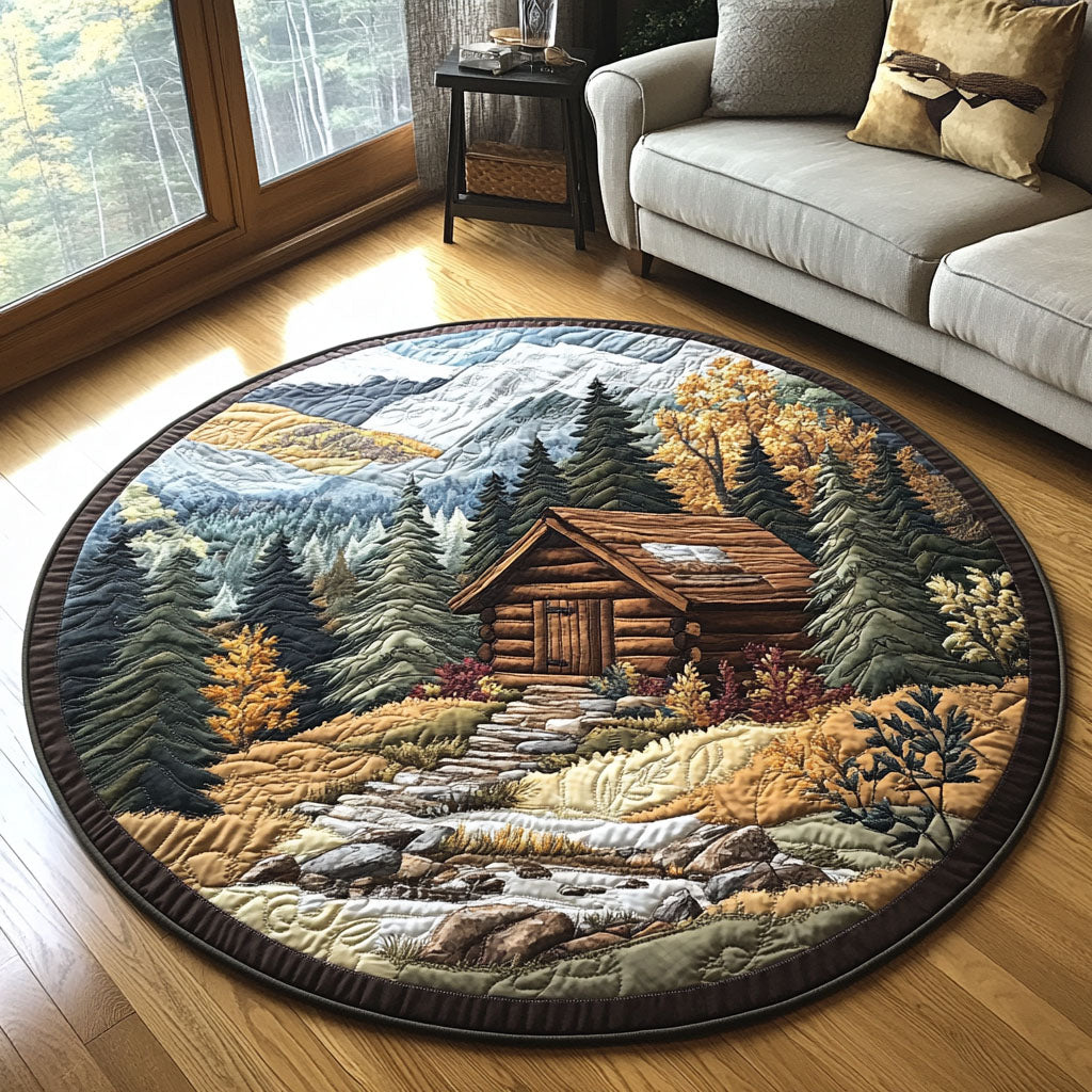 Lodge in the Pines Quilted Round Mat Unique Front Door Decor Presents For Bunnies