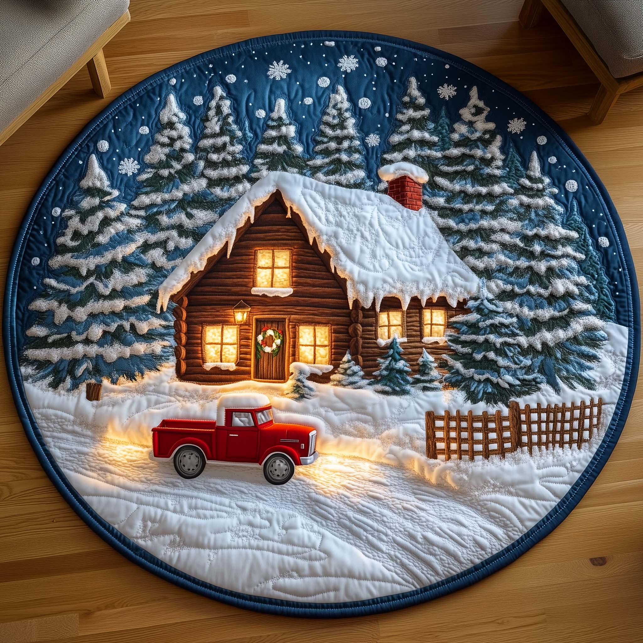 Log Cabin Quilted Round Mat Classic Quilted Round Mat for Timeless Decor