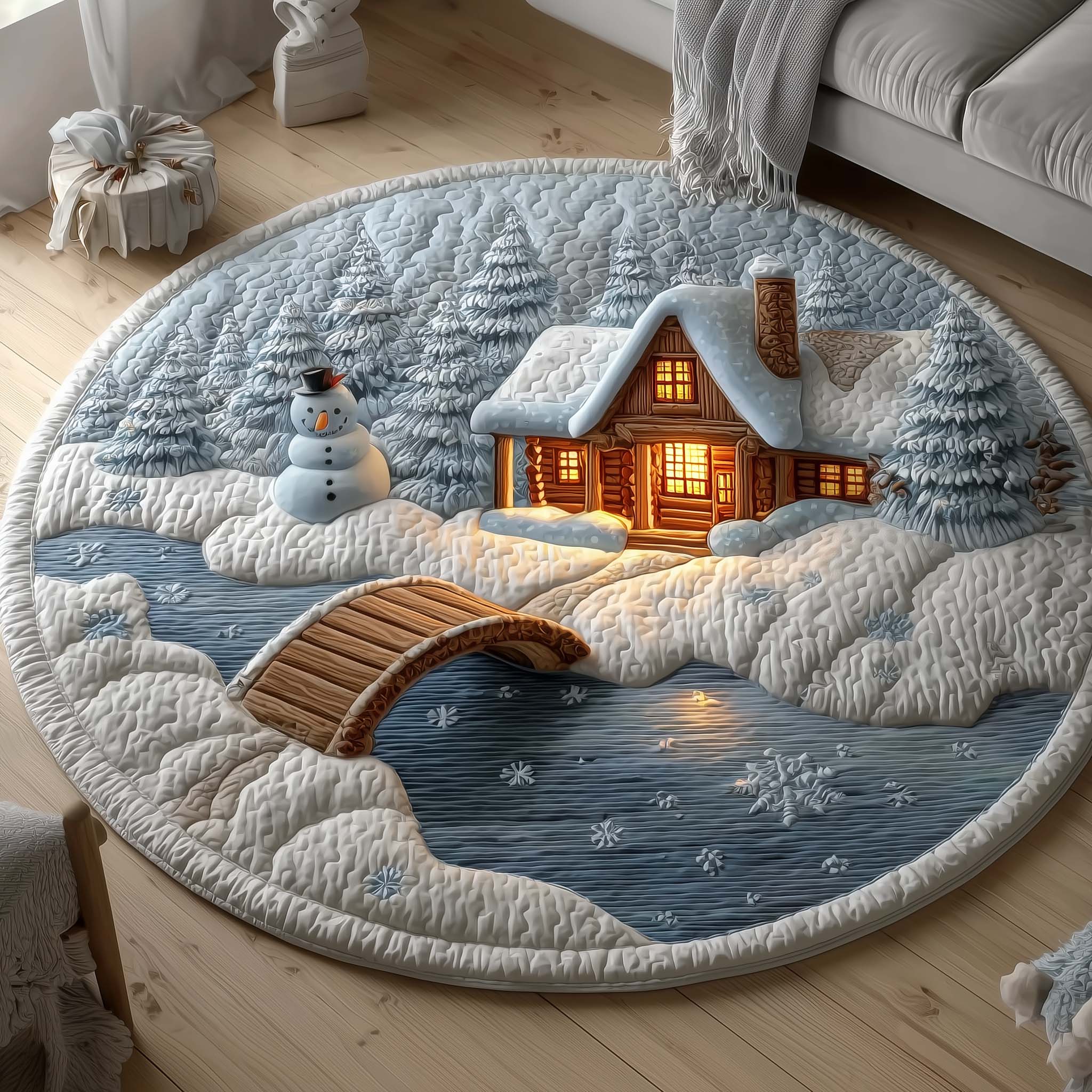 Log Cabin Quilted Round Mat High-Quality Quilted Round Mat for Soft Comfort
