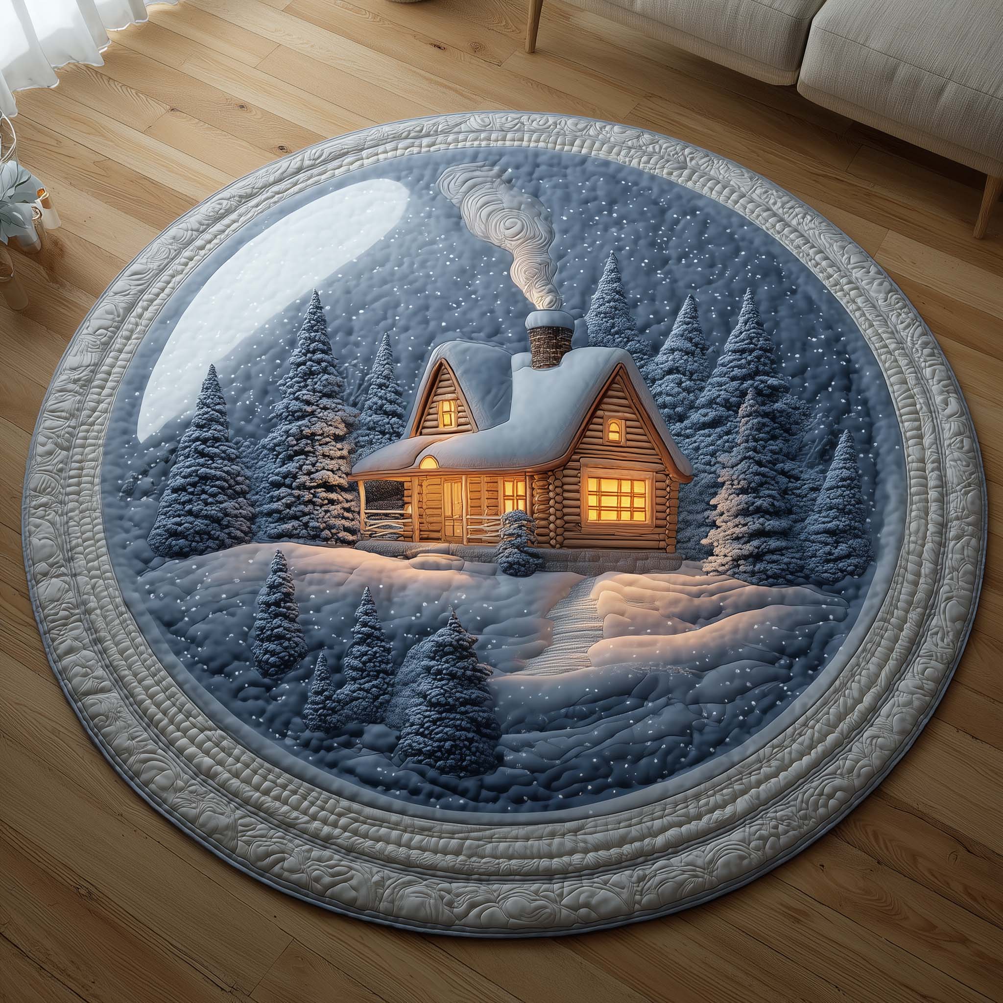 Log Cabin Quilted Round Mat Premium Quilted Round Mat for Cozy Living Spaces