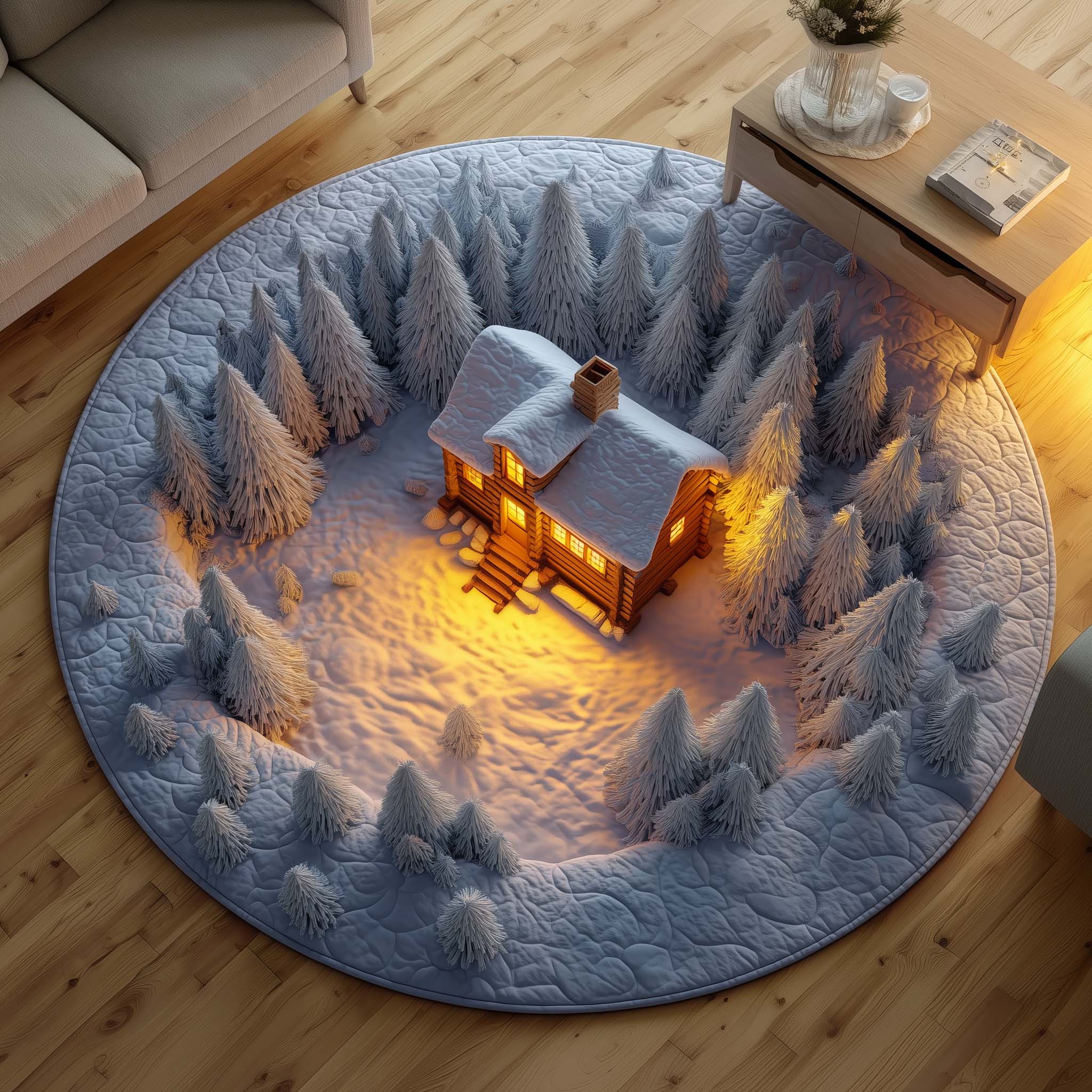 Log Cabin Quilted Round Mat Premium Quilted Round Mat for Cozy Living Spaces