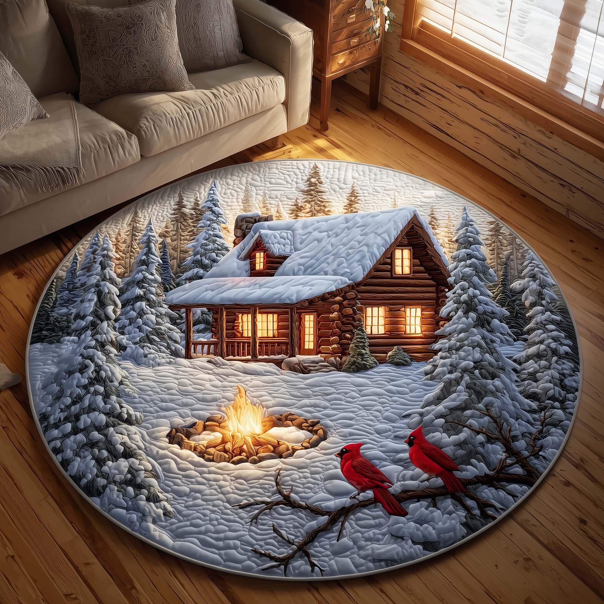Log Cabin Quilted Round Mat Unique Quilted Round Mat for Modern Interiors