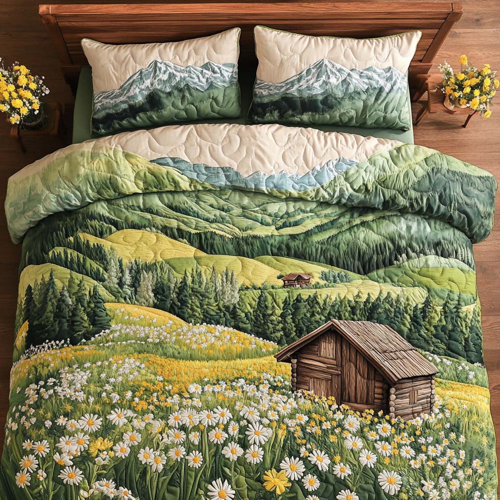 Log Heartbeat Quilted Bedding Set Best Bed Sheet Set Family Xmas Gift Ideas