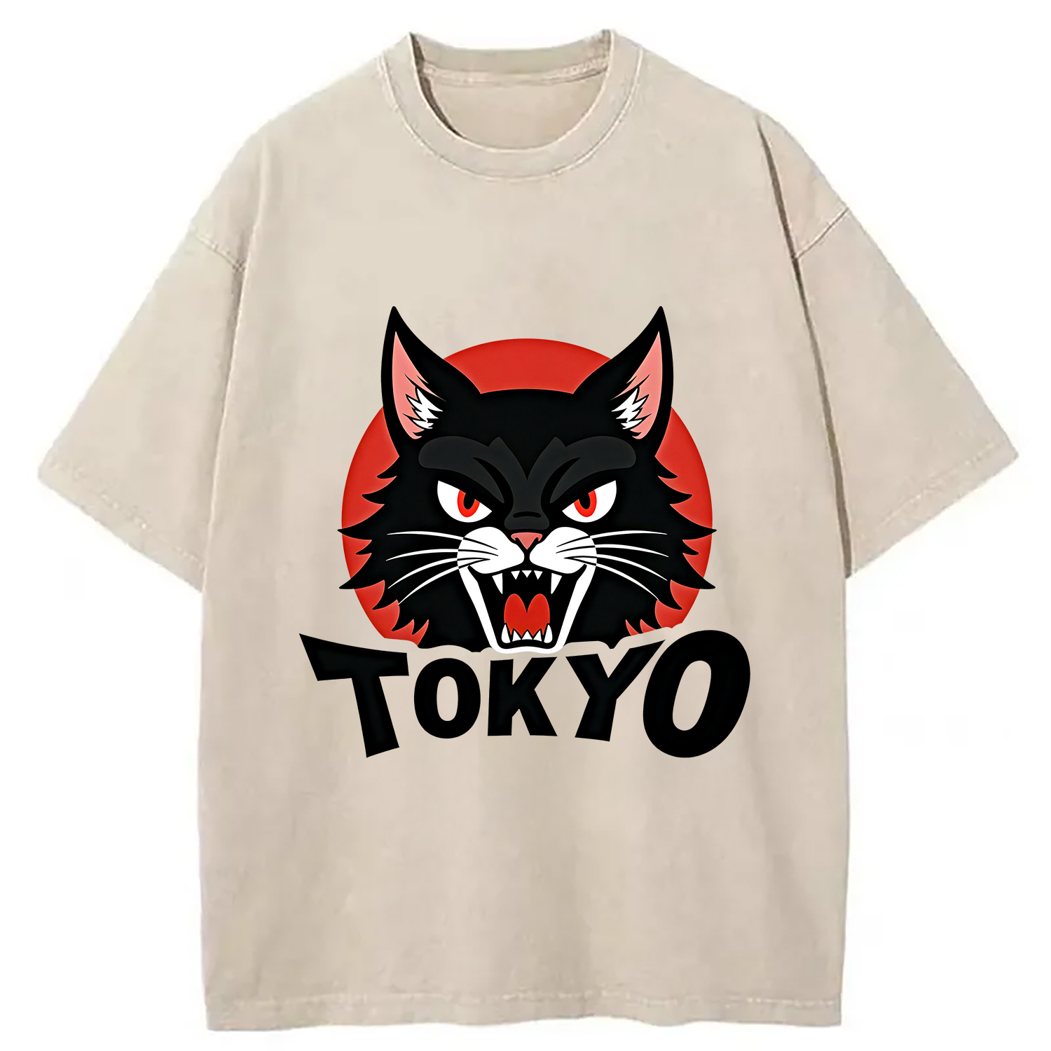 Logo Black Cat Washed T-Shirt Classic Graphic Fashion Tee Gifts For Best Friend