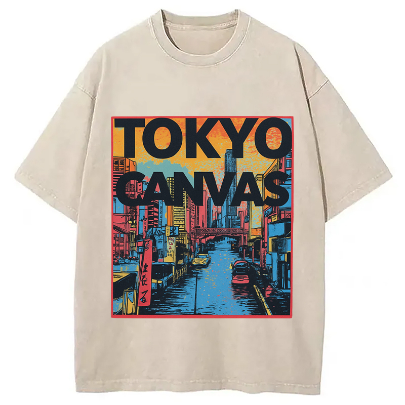 LOGO Ukiyoe Pattern Washed T-Shirt Trendy Everyday Casual Outfit Gifts For BFF LOGO Ukiyoe Pattern Washed T-Shirt Trendy Everyday Casual Outfit Gifts For BFF