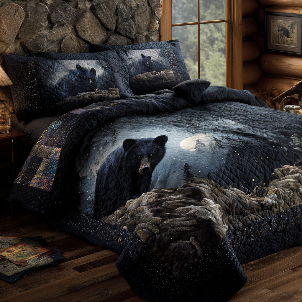 Lone Black Bear Quilted Bedding Set Holiday Duvet Cover Set Presents For Wildlife Enthusiasts