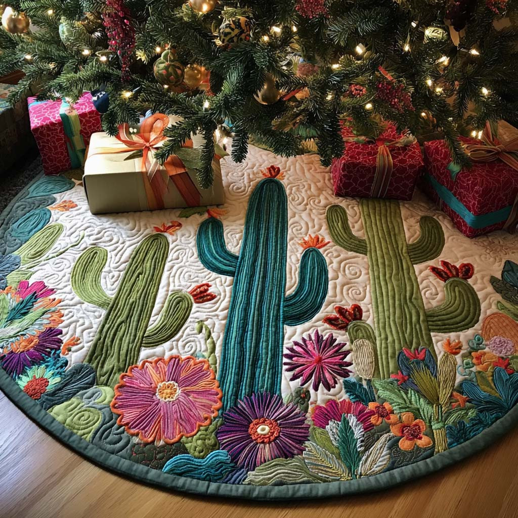 Lone Cactus Christmas Quilted Tree Skirt Winter Home Decor Christmas Gifts For Cactus Lovers