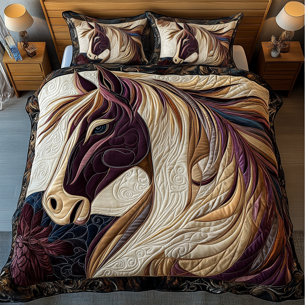 Lone Horse Quilted Bedding Set Aesthetic Room Decor Unique Gifts For Horse Lovers