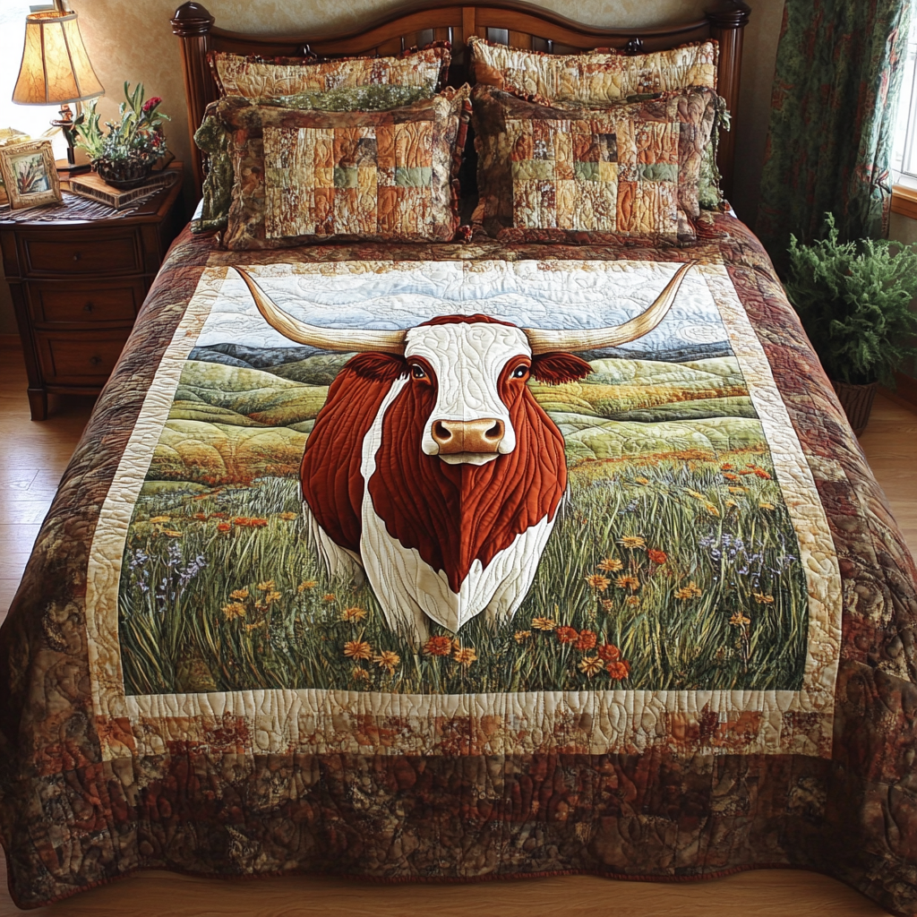 Lone Longhorn Cow Quilted Bedding Set Best Bed Sheet Set Cow Gifts For Him Her