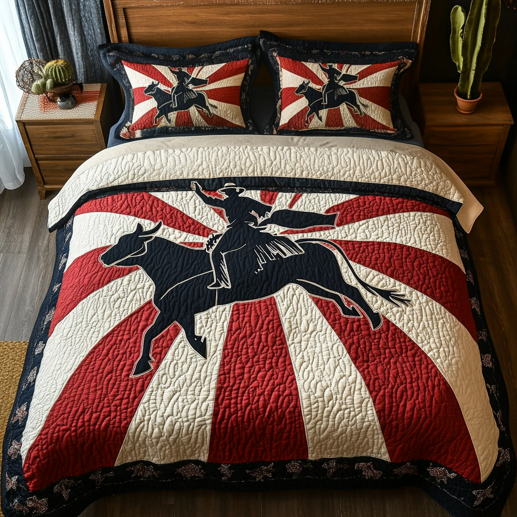 Lone Rider Quilted Bedding Set Aesthetic Room Decor Cowboy Theme Gifts