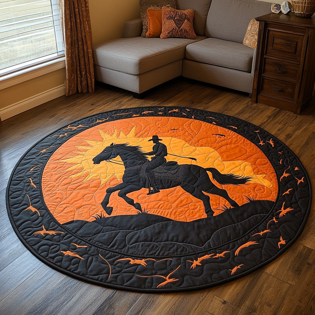 Lone Rider Quilted Round Mat Foyer Christmas Decor Good Christmas Gifts For Sister In Law