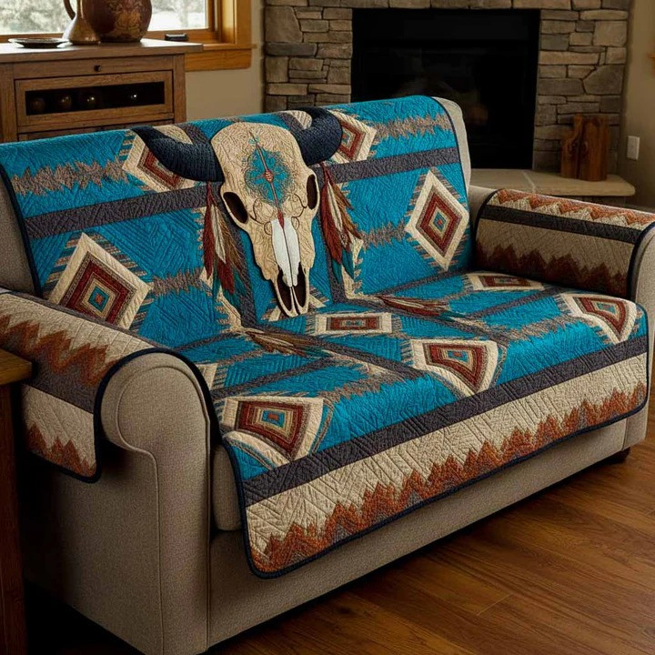 Lone Skull Quilted Sofa Cover Gothic Biker Furniture Protector Best Gift For Skull Art Lovers