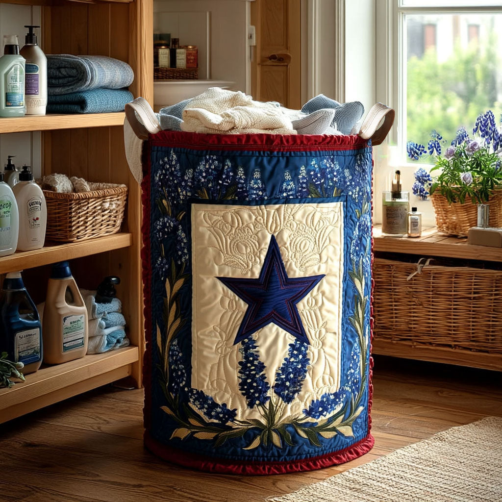 Lone Star Bloom Quilted Laundry Basket Useful Quilted Laundry Basket Gift for Housewarming