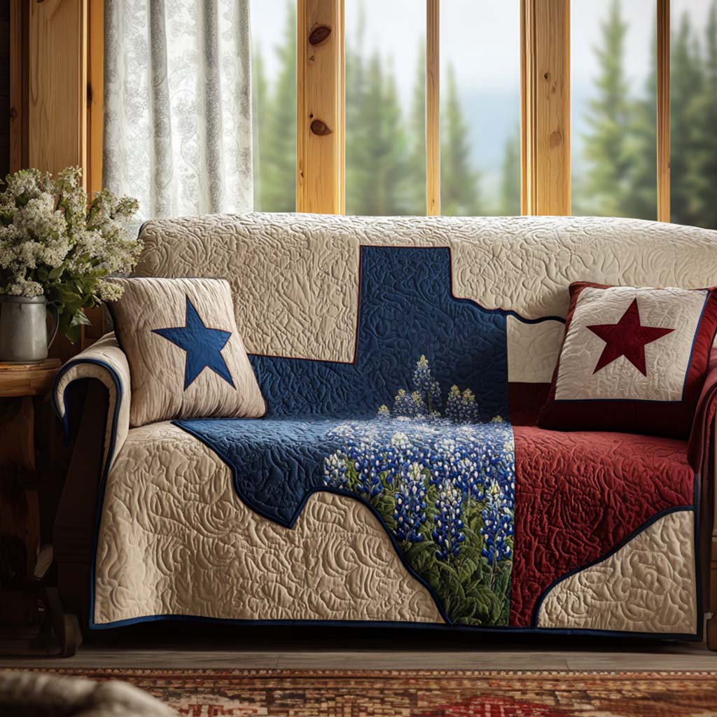 Lone Star Bloom Quilted Sofa Cover Home Decorattions Texan Gift Items