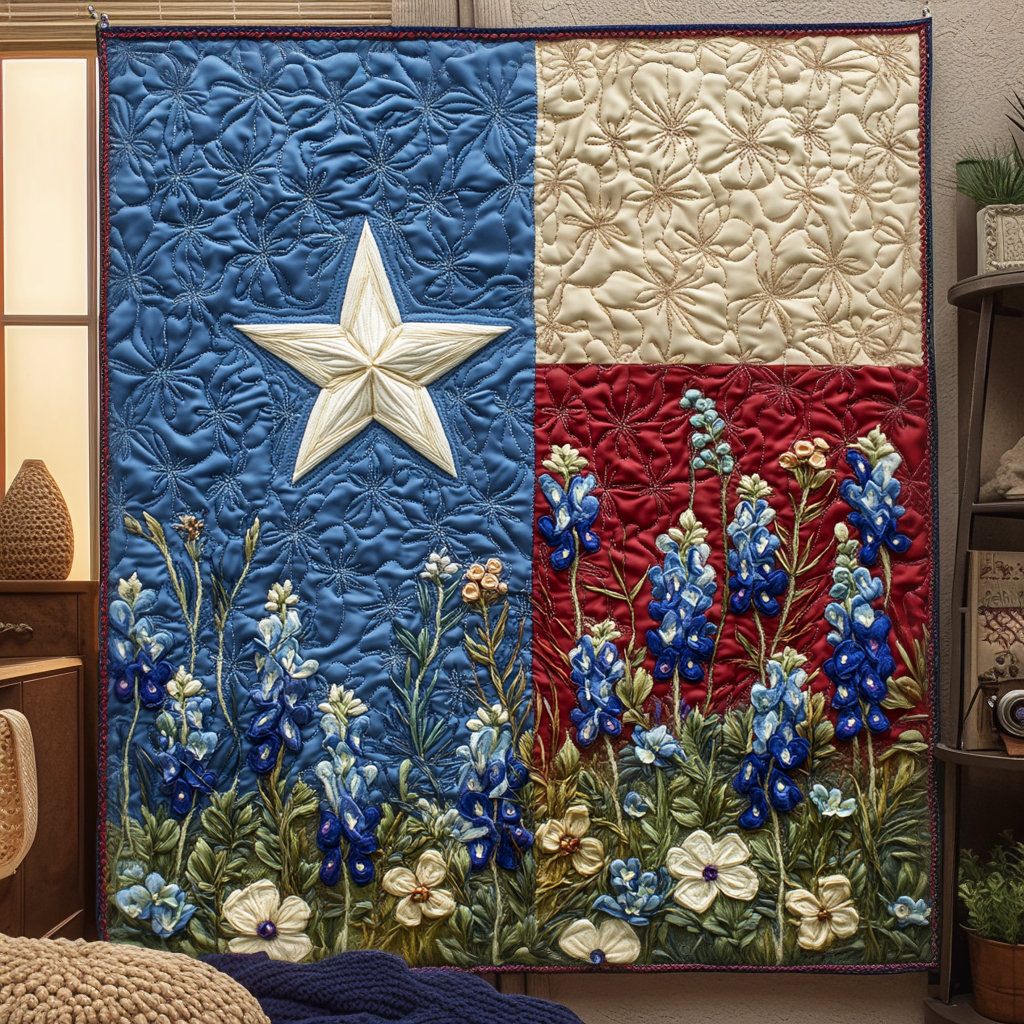 Lone Star Blooms Quilted Blanket Texas Bluebonnet Throw Blanket Family Xmas Presents
