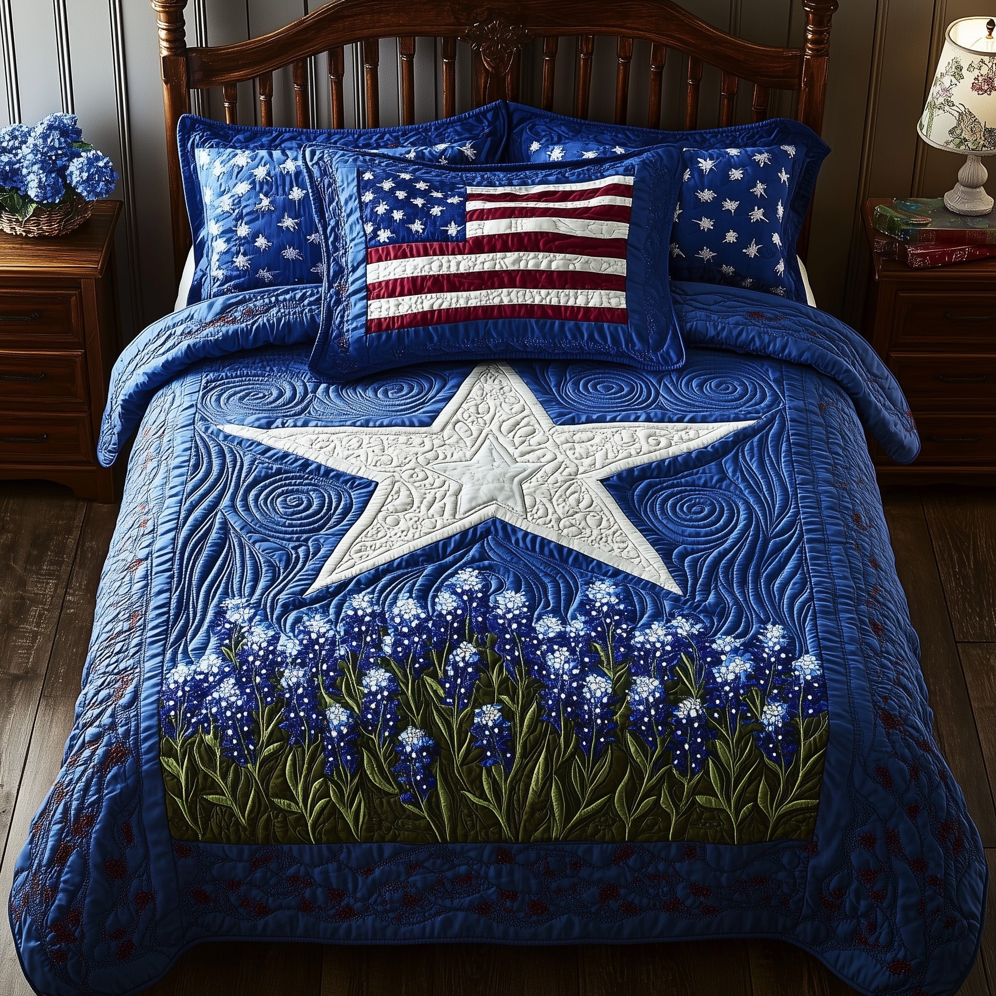 Lone Star Blossoms Quilted Bedding Set Duvet Cover Merchandise Gift Delivery Texas