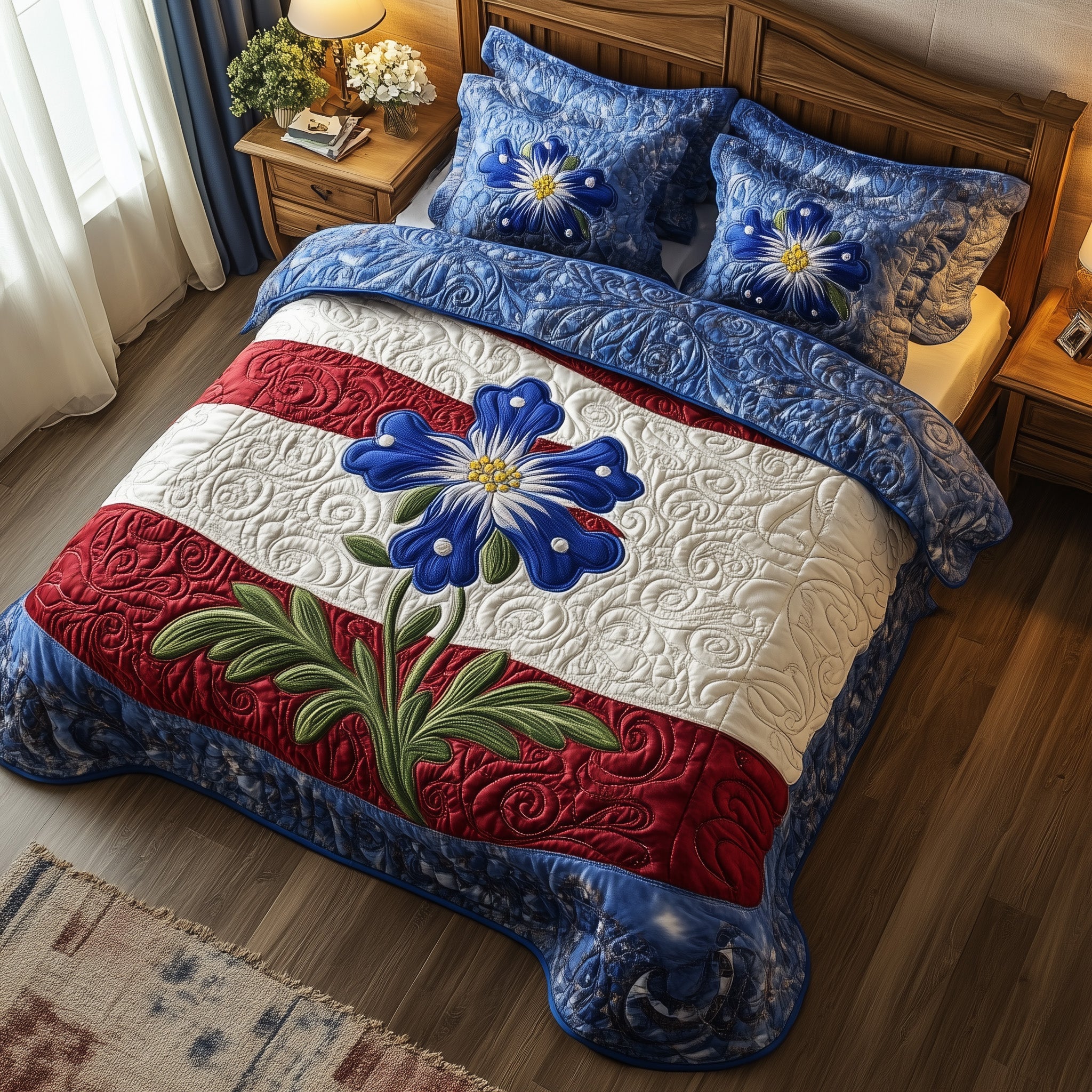 Lone Star Blossoms Quilted Bedding Set Duvet Cover Merchandise Texas Christmas Gifts