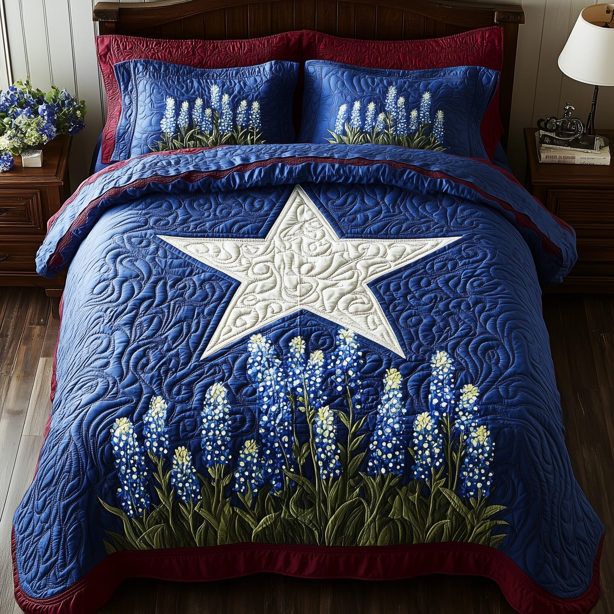 Lone Star Blossoms Quilted Bedding Set Duvet Cover Merchandise Texas Gifts For Her