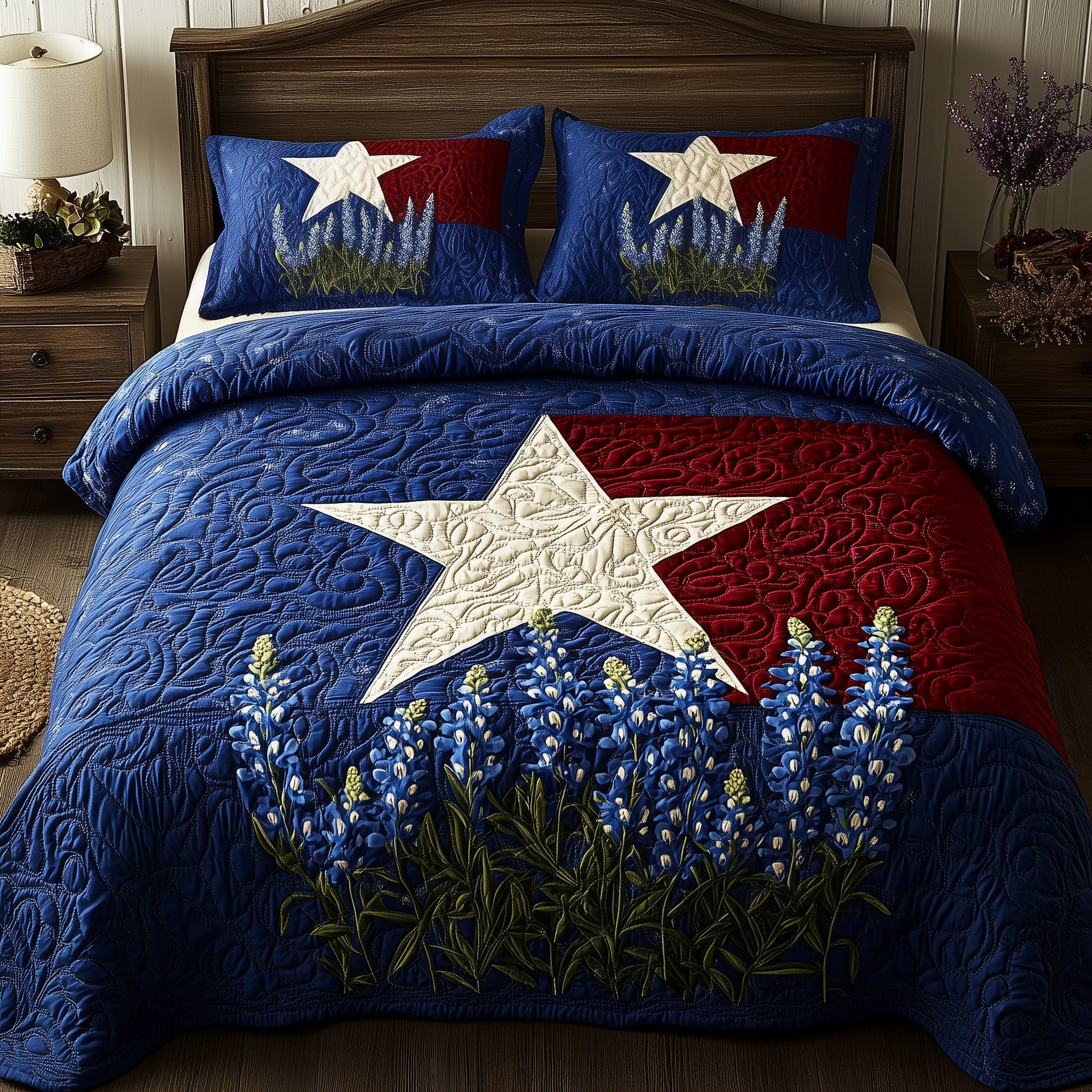 Lone Star Blossoms Quilted Bedding Set Duvet Cover Merchandise Texas Gifts For Him