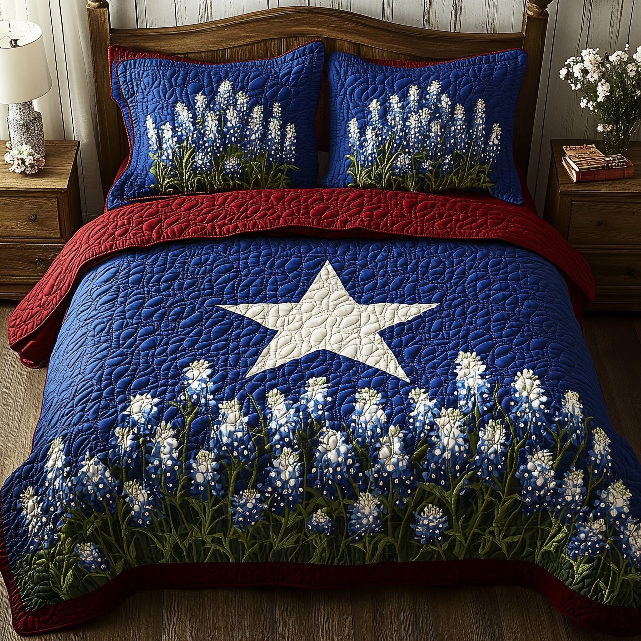 Lone Star Blossoms Quilted Bedding Set Duvet Cover Merchandise Texas Gifts For Out Of Towners