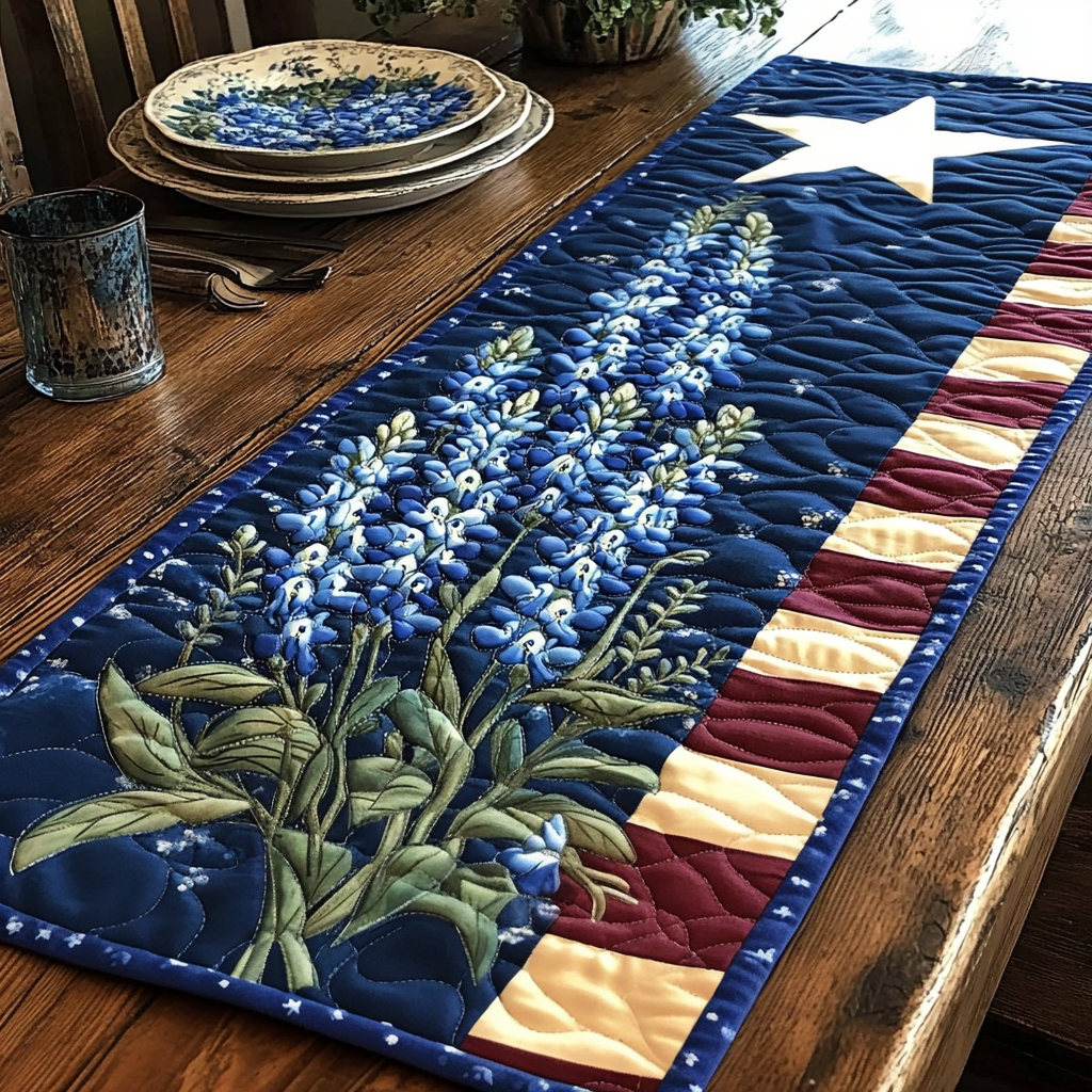 Lone Star Blossoms Quilted Table Runner Dining Decor Texas Gifts For Men