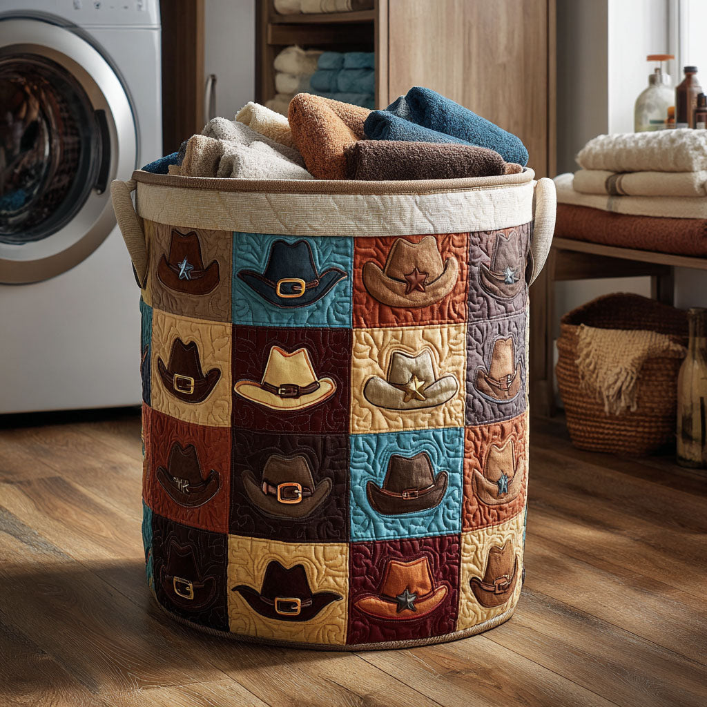 Lone Star Cowboy Quilted Laundry Basket Foldable Laundry Hamper with Quilted Fabric Design