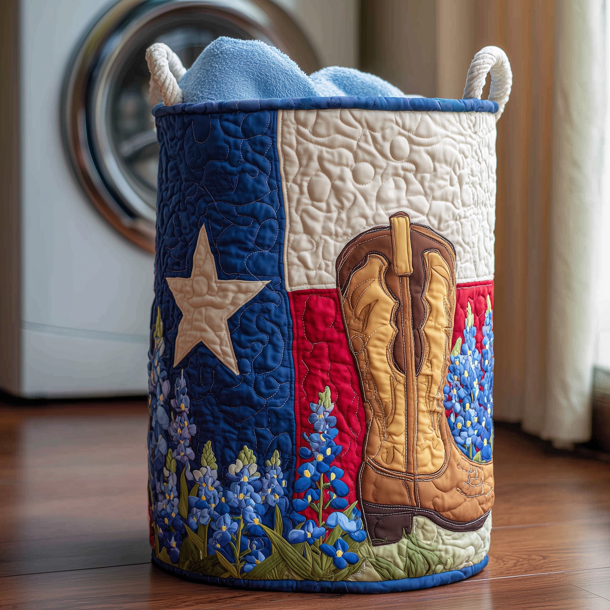 Lone Star Quilted Laundry Basket Fabric Clothes Basket Unique Gift For Her