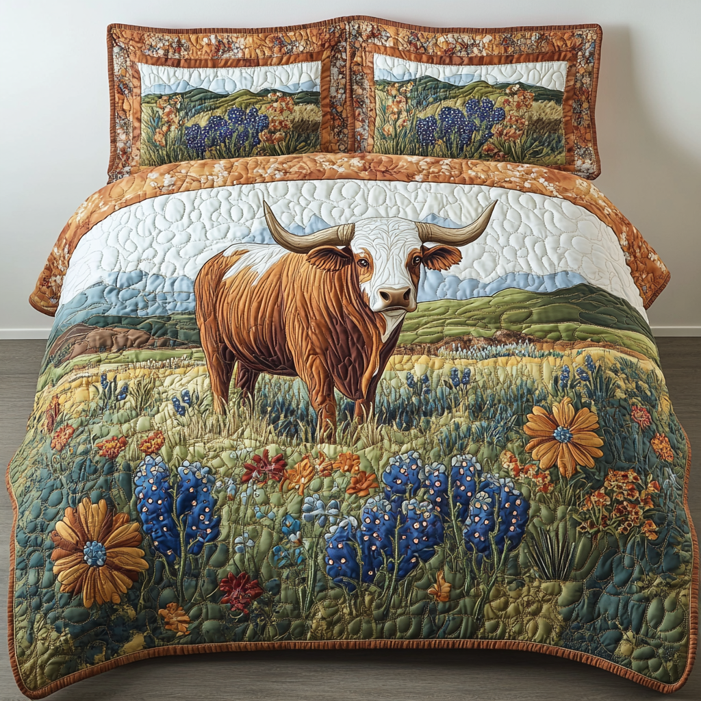 Lone Star Spirit Quilted Bedding Set Bedroom Decor Ideas Highland Cow Gift Ideas