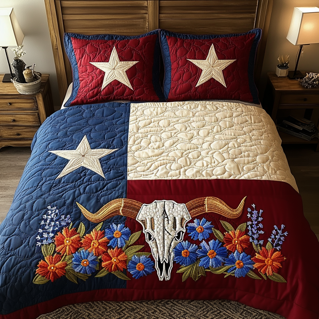 Lone Star Spirit Quilted Bedding Set Unique Bed Sheet Set Skull Themed Gifts For Him