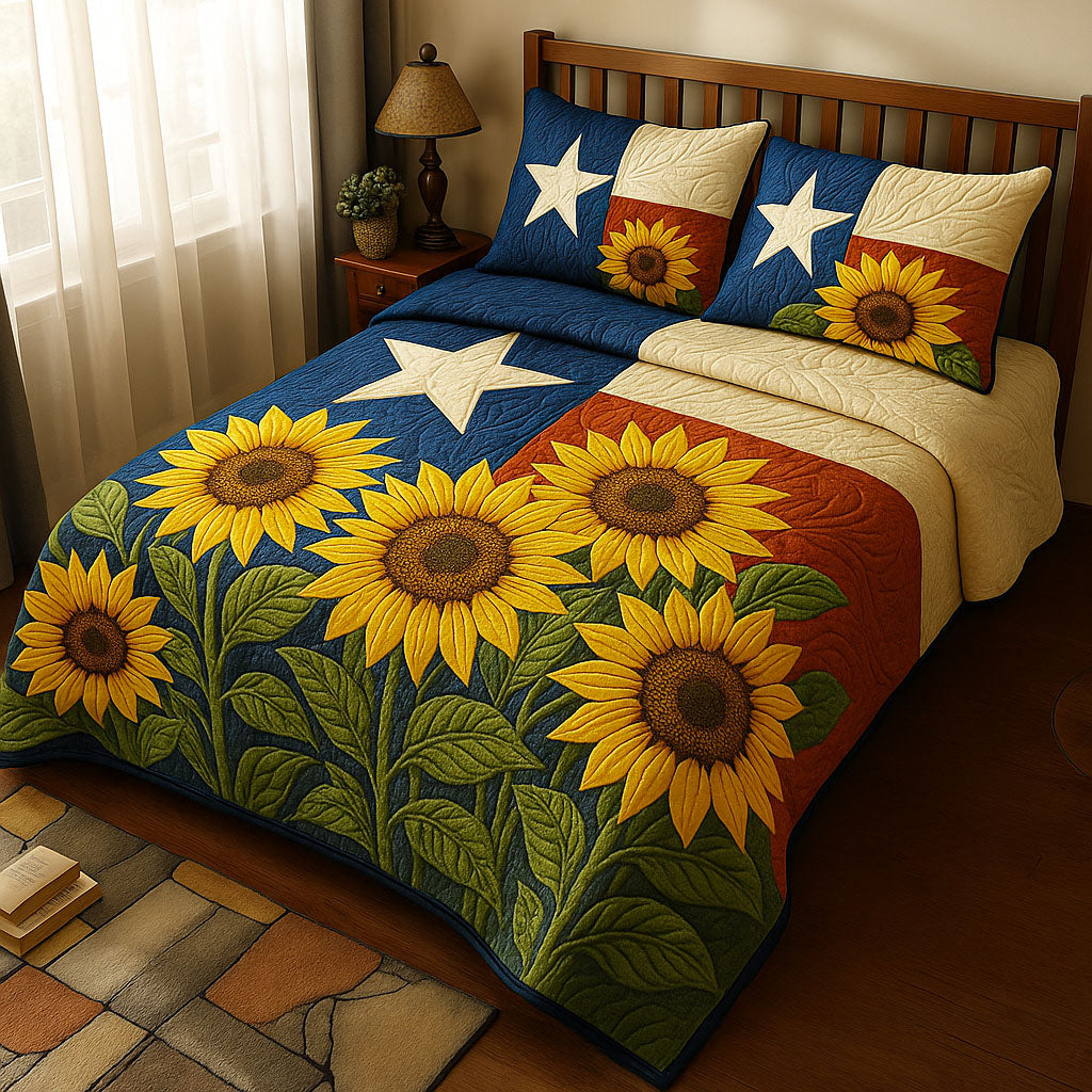 Lone Star Sunflowers Quilted Bedding Set Cute Room Decor Sunflower Gifts For Women