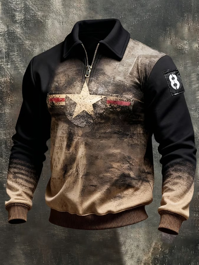 Lone Star Vintage Zip Polo Long Sleeve Shirt Retro Military Clothes Gifts For Veterans