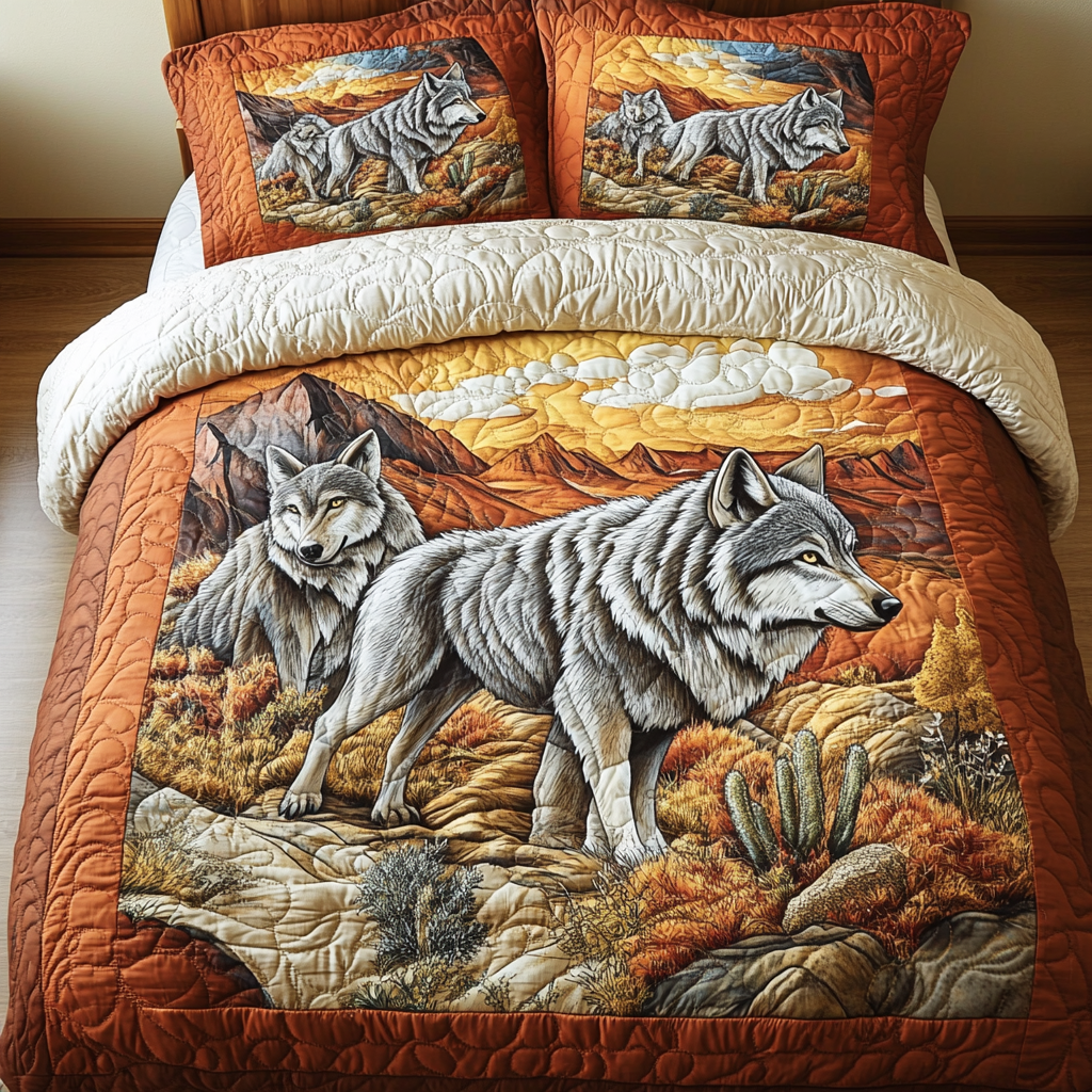 Lone Wolf Quilted Bedding Set Bedroom Decor Ideas Unique Gifts For Wolf Lovers