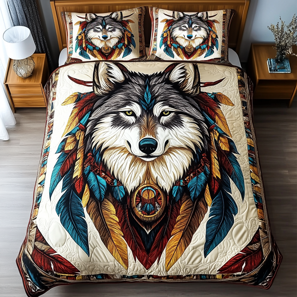 Lone Wolf Quilted Bedding Set Best Comforter Sets Native American Christmas Gift Ideas