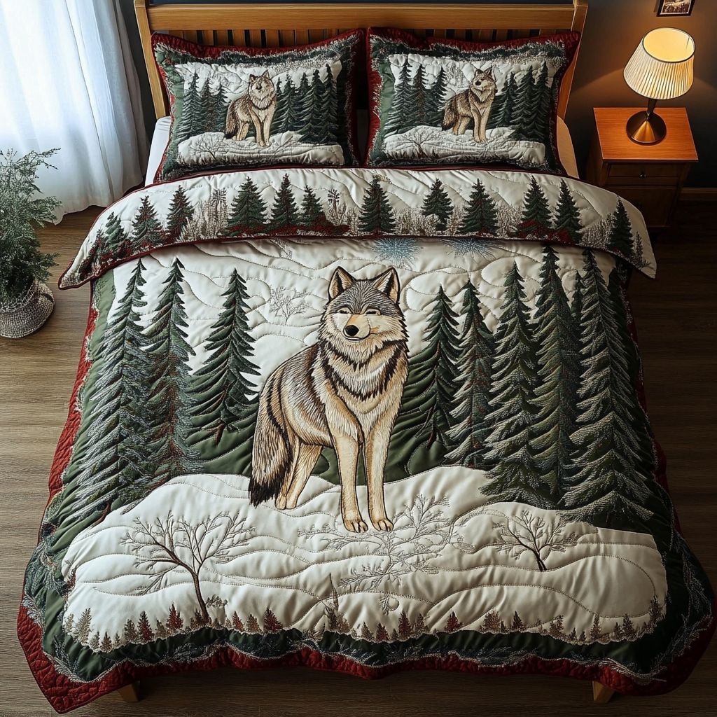 Lone Wolf Quilted Bedding Set Duvet Cover Bed Sheet Set Wolf Themed Gifts
