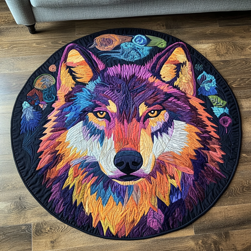 Lone Wolf Quilted Round Mat Foyer Decor Ideas Christmas Gifts For Low Income Families