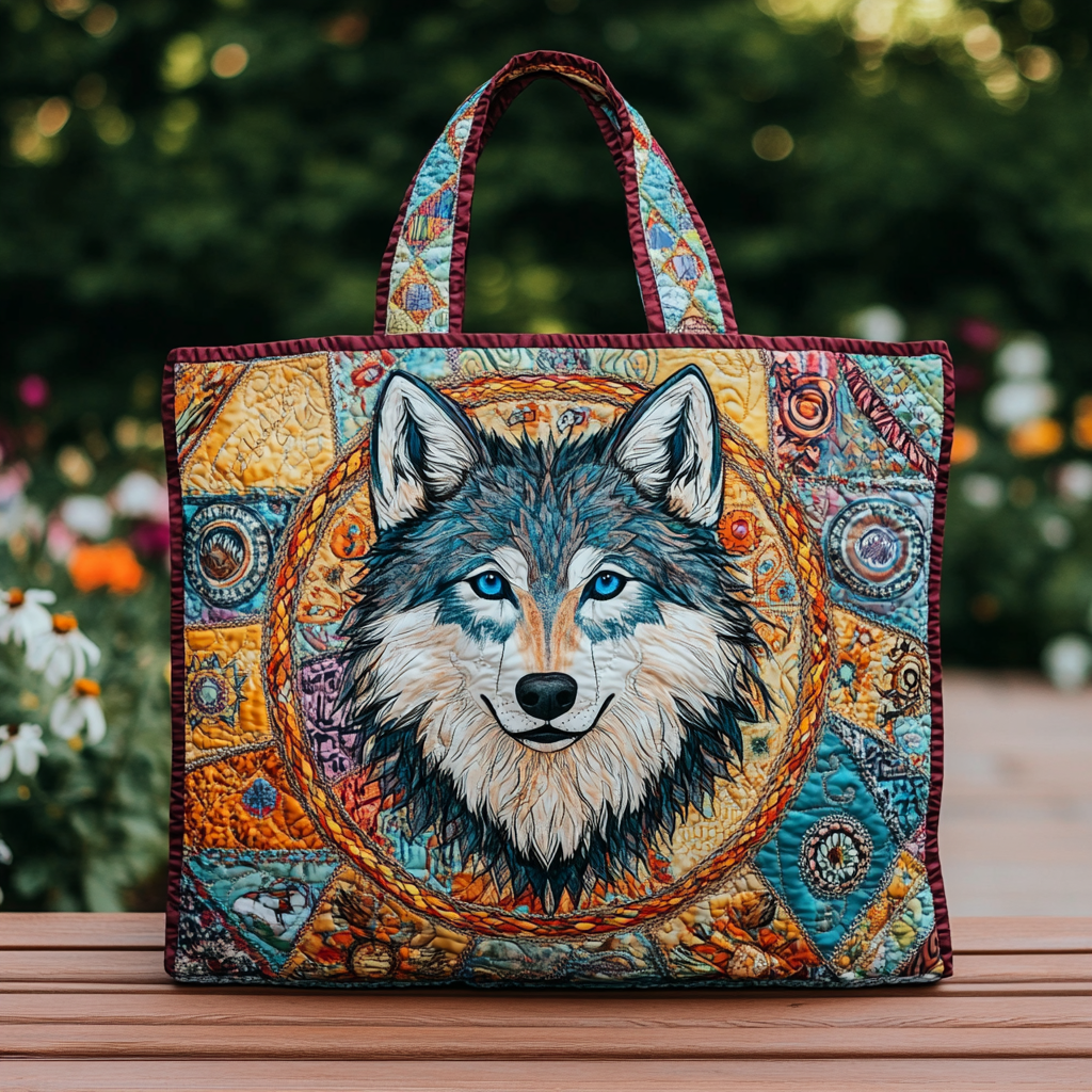 Lone Wolf Quilted Tote Bag Themed Wolf Gifts For Him