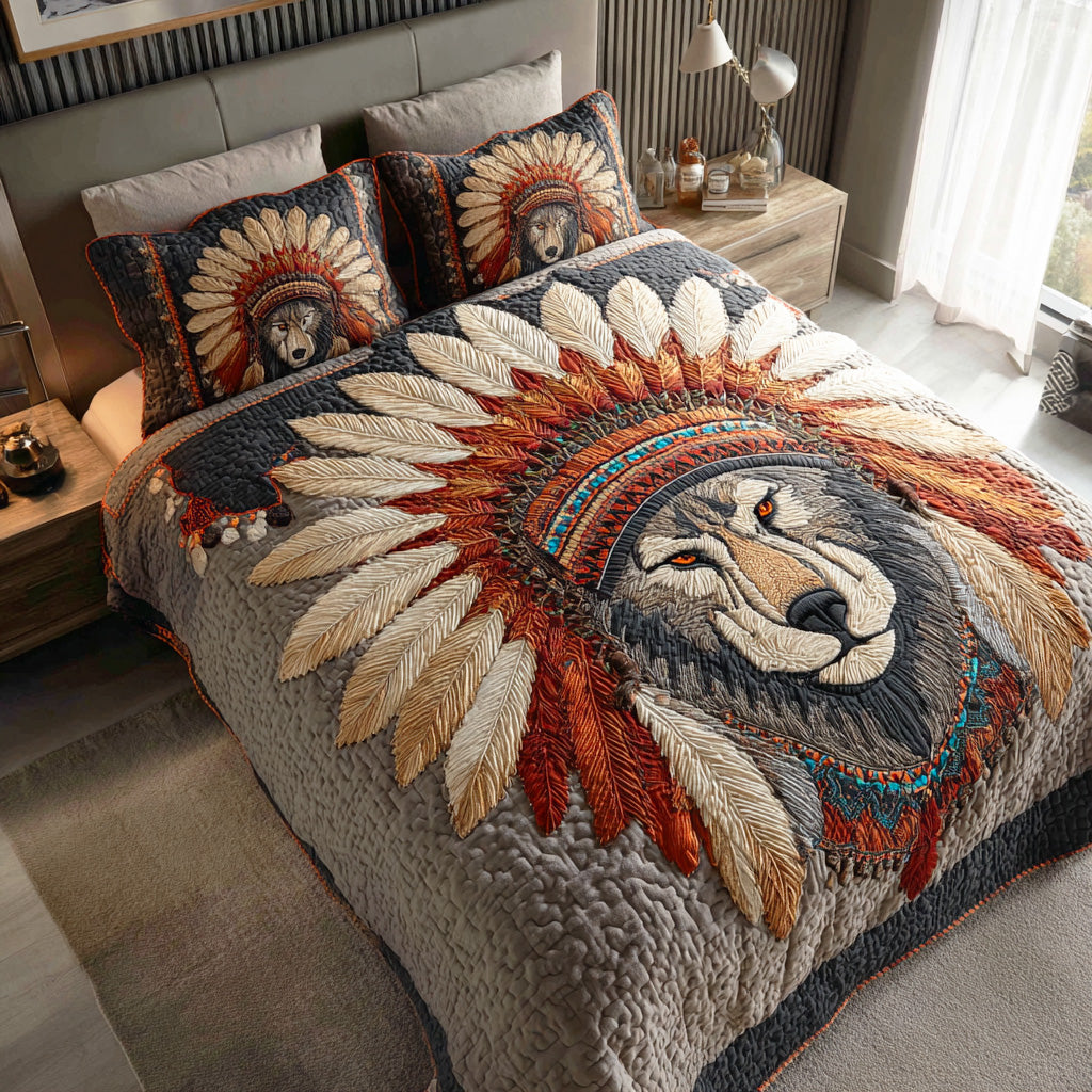 Lone Wolf Spirit Quilted Bedding Set Duvet Cover Bed Sheet Set Native American Related Presents