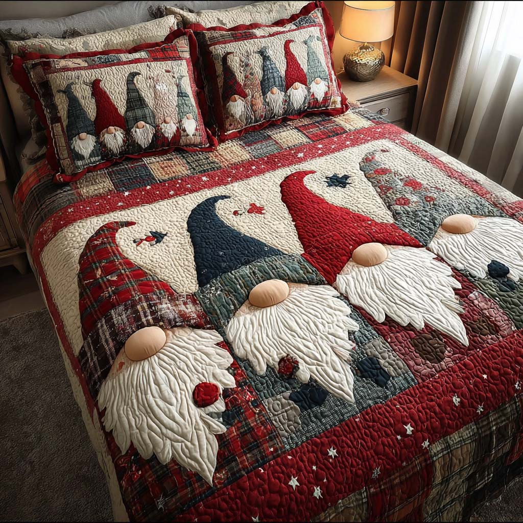 Long Beard Gnome Quilted Bedding Set Twin Duvet Covers Holiday Keepsake For Grandfather