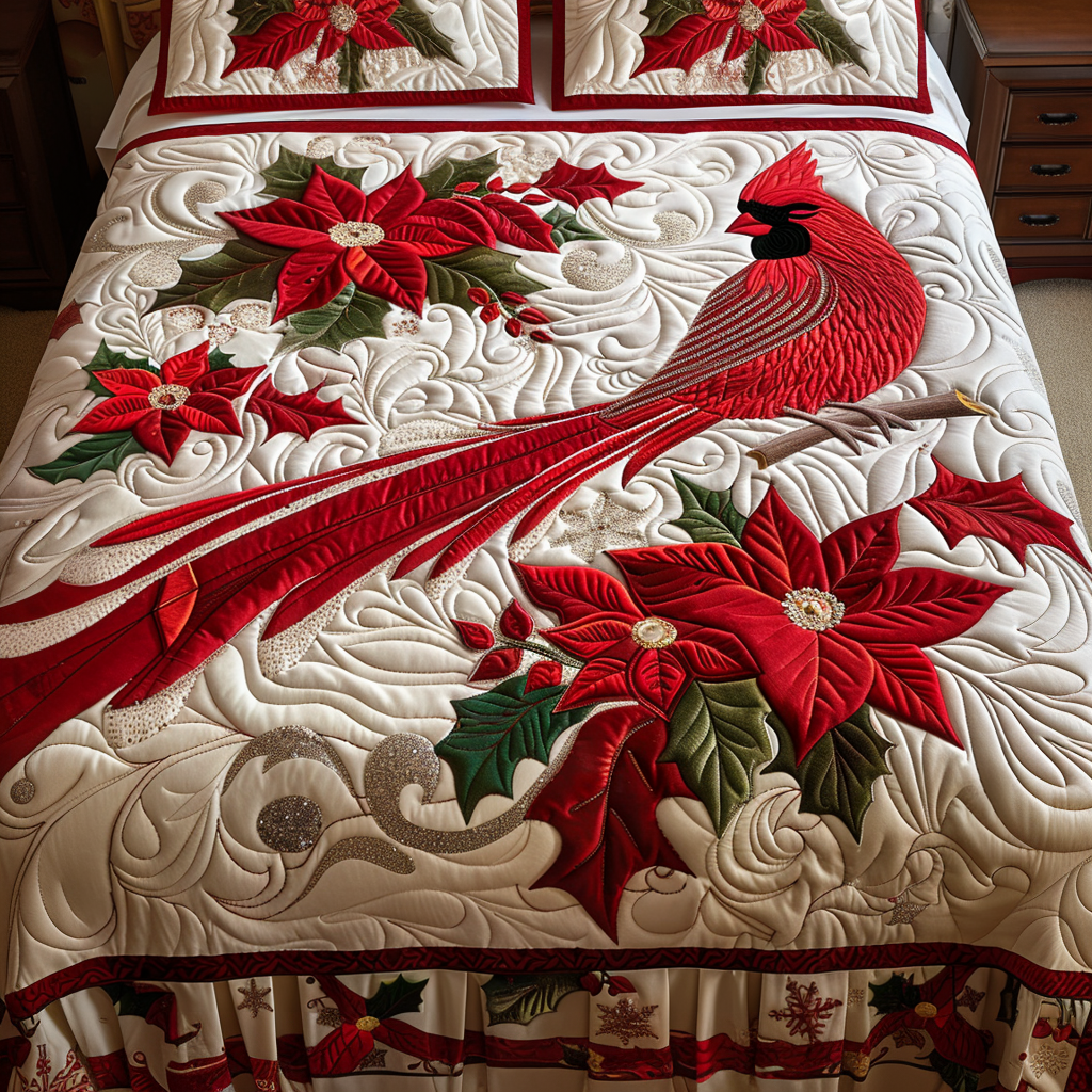 Long Tail Cardinal Quilted Bedding SetLuxury Bedding Sets Special Birthday Gifts For Grandma